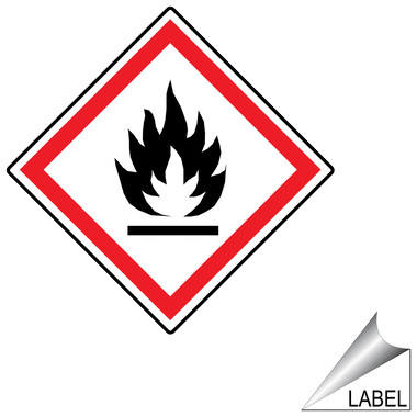 Flammable Ghs Flame Symbol Label / Sticker - White Reflective