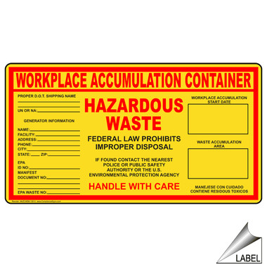 50 VINYL Hazardous Waste Labels WORKPLACE Accumulation Safety Id SELF ADHESIVE 