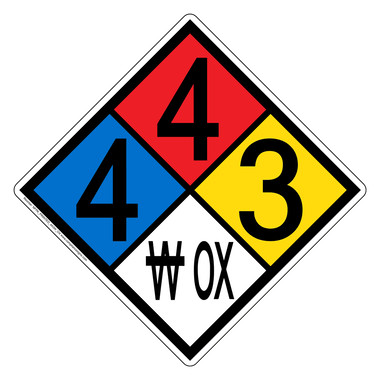 NFPA Diamond 4 4 3 W OX Hazard Signs | Oxidizer No Water