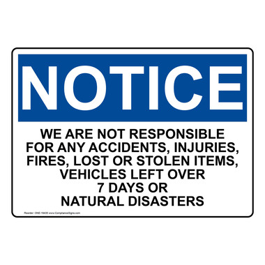 Warnschild "Not Responsible For Accidents" - 2 Stück, 35,6x25,4 Cm, Reflektierend, Rostfreies Aluminium, Wetterbeständig