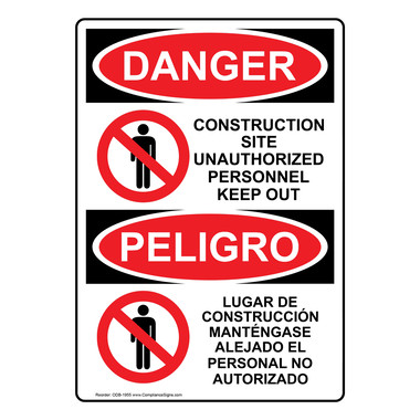 OSHA-Schild „Danger – Construction Zone“ – Schwarz Auf Weiß, Aus Stabilem Kunststoff, 35,6 X 25,4 Cm