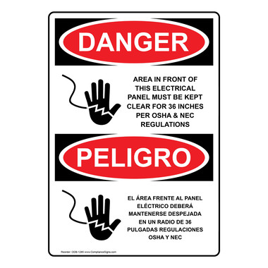 Vertical Electrical Panel Keep Clear Bilingual Sign - OSHA DANGER