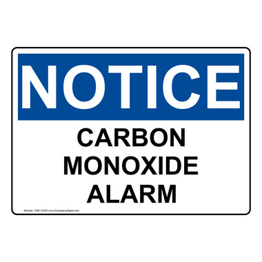 Notice Sign - Carbon Monoxide Alarm - OSHA
