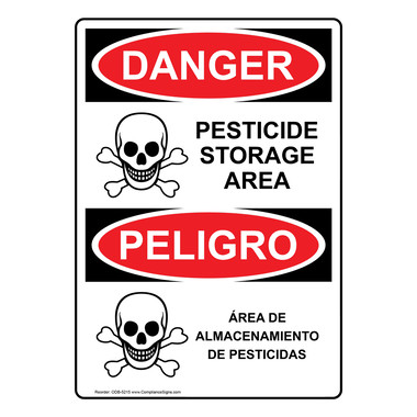 OSHA Danger Pesticide Storage Area Bilingual Vertical Sign