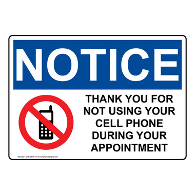 Notice No Cell Phone Use Laminated Business Office Sign sp72 