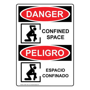 Vertical Confined Space Bilingual Sign - OSHA DANGER