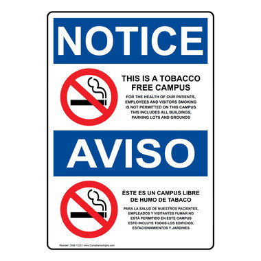 White OSHA Tobacco Free Campus Bilingual Sign