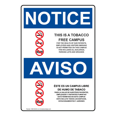 tobacco notice OSHA Tobacco Free Sign - Bilingual - Symbol