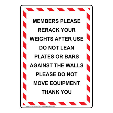 Portrait Members Please Rerack Your Weights Sign NHEP 35455 WRSTR