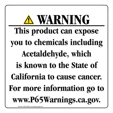 Please Obey The Law. 　ケミカル各種 Prop 65 Consumer Product Warning Sign - Acetaldehyde