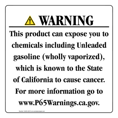 Prop 65 Consumer Product Warning Sign - Unleaded-Gasoline