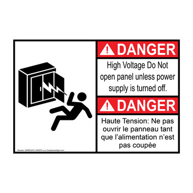 English + French ANSI High Voltage Do Not open panel Label