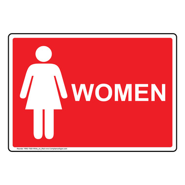 Red & White Gloss & Chrome Fixings Round Female Toilet Sign 