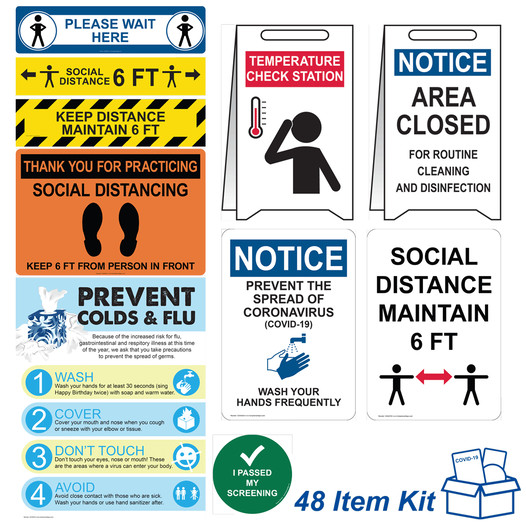 48-Piece COVID-19 Sign and Label Kit for School or Office CS620861
