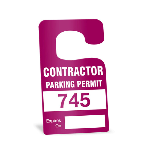 Maroon Contractor Parking Permit 001 - 050 Hanging Parking Tag
