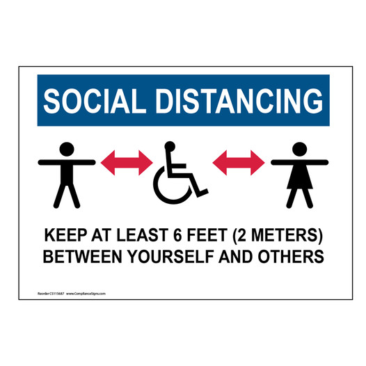 Social Distancing Keep At Least 6 Feet (2 Meters) Sign CS115687