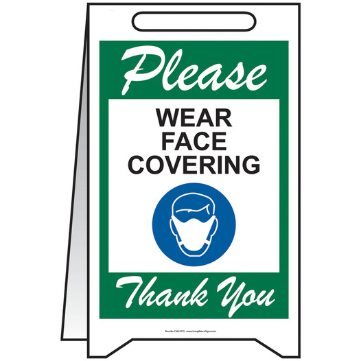Please Wear Face Covering Thank You Stand-Up Floor Sign CS632375