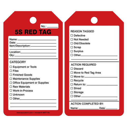 5S Red Tags, 5-Pack Poly Cardstock