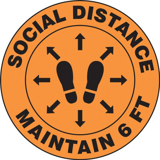 Social Distance Maintain 6 ft w/ Footprint Slip-Gard Floor Sign 40S4135