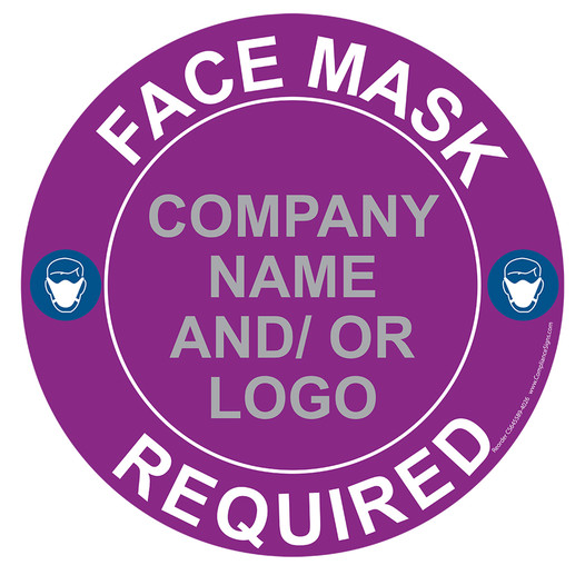 Purple Face Mask Required Round Floor Label with Company Name and / or Logo CS645589