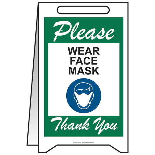 Please Wear Face Mask Thank You Stand-Up Floor Sign, 20x12 in. Plastic