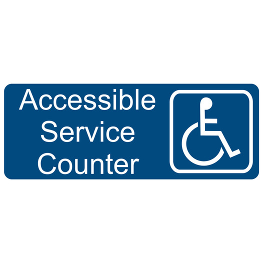 Blue Engraved Accessible Service Counter Sign with Symbol