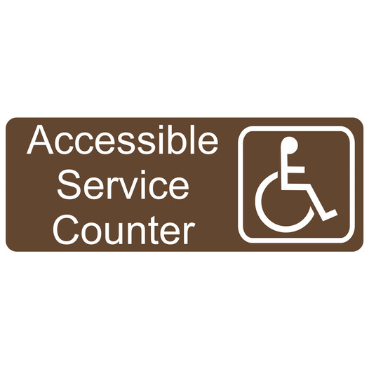 Brown Engraved Accessible Service Counter Sign with Symbol EGRE-17822-SYM_White_on_Brown