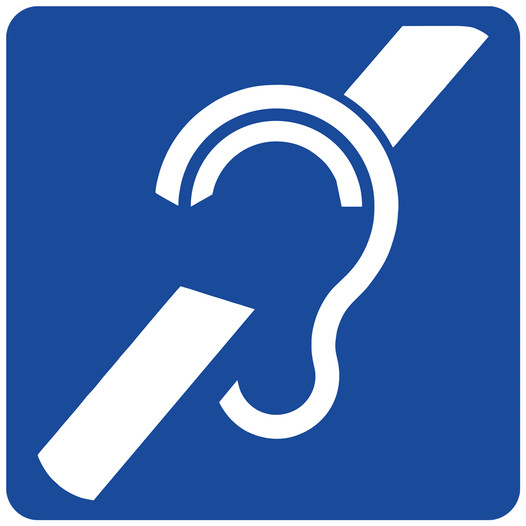 Blue Access for Hearing Impaired Symbol Tactile Sign NHE-28042_White_on_Blue
