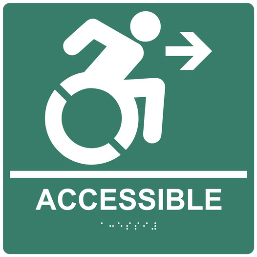 Square Pine Green Braille ACCESSIBLE Right Sign with Dynamic Accessibility Symbol RRE-14756R-99_White_on_PineGreen