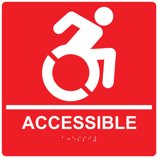 Square Red Braille ACCESSIBLE Sign with Dynamic Accessibility Symbol RRE-190R-99_White_on_Red