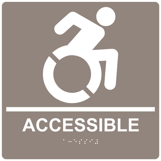 Square Taupe Braille ACCESSIBLE Sign with Dynamic Accessibility Symbol RRE-190R-99_White_on_Taupe
