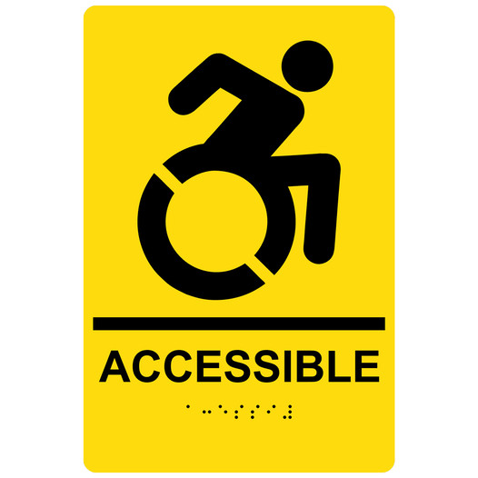 Yellow Braille ACCESSIBLE Sign with Dynamic Accessibility Symbol RRE-190R_Black_on_Yellow