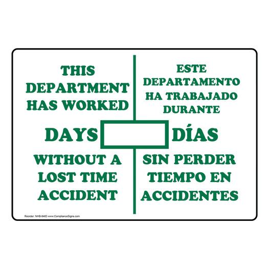 Department Days Without Lost Time Accident Bilingual Sign NHB-8483