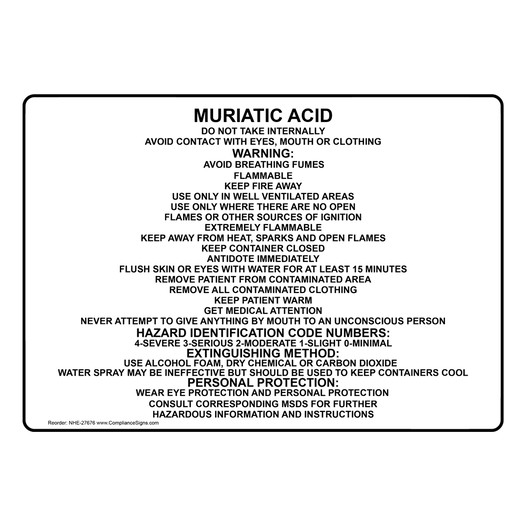 Muriatic Acid Extremely Flammable Sign NHE-27676