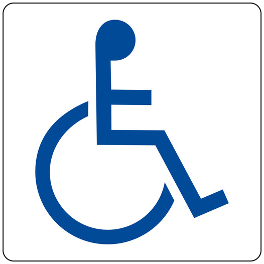 White ADA Wheelchair Accessible Symbol Tactile Sign NHE-1_Blue_on_White
