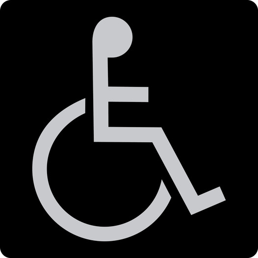 Black ADA Wheelchair Accessible Symbol Tactile Sign NHE-1_Silver_on_Black