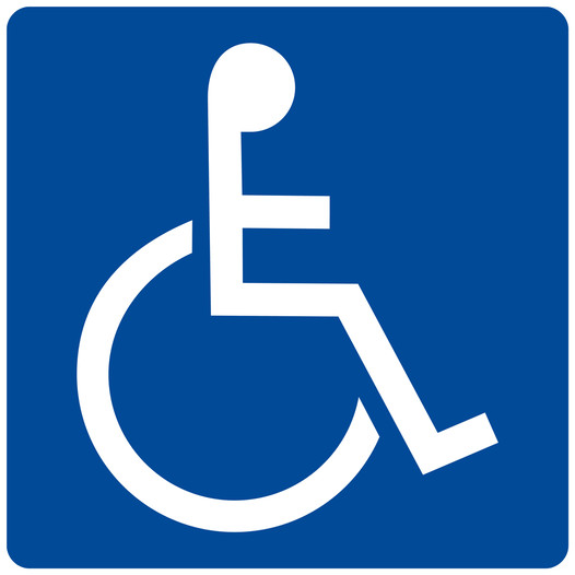 Blue ADA Wheelchair Accessible Symbol Tactile Sign NHE-1_White_on_Blue