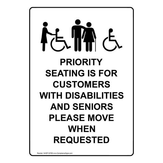 Portrait ADA Priority Seating Is Sign With Symbol NHEP-33799