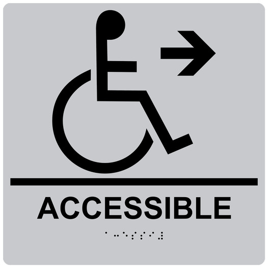 Square Silver ADA Braille ACCESSIBLE Right Sign - RRE-14756-99_Black_on_Silver