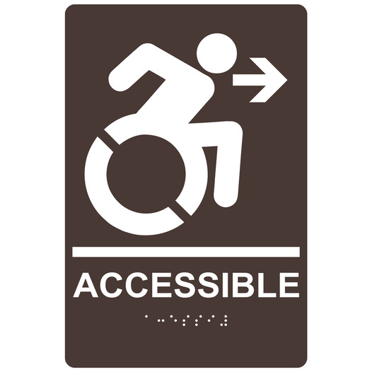 Dark Brown Braille ACCESSIBLE Right Sign with Dynamic Accessibility Symbol RRE-14756R_White_on_DarkBrown