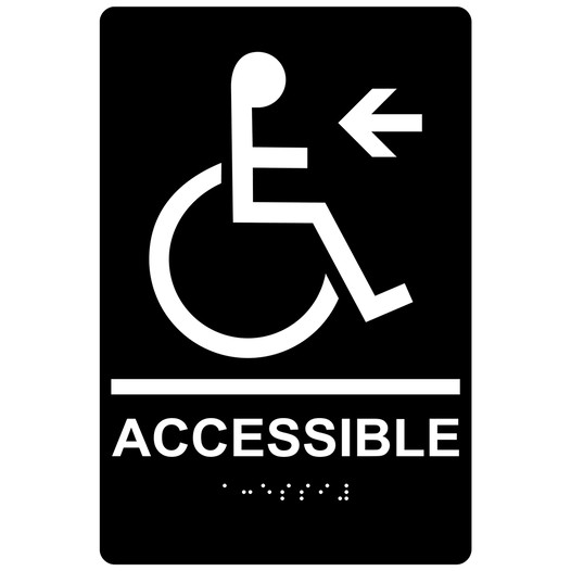 Black ADA Braille ACCESSIBLE Left Sign with Symbol RRE-14757_White_on_Black