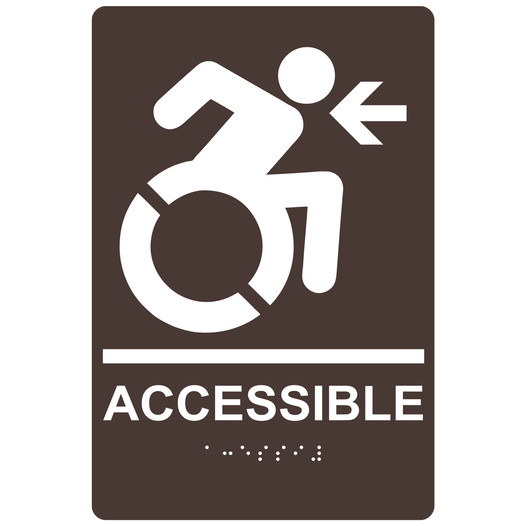 Dark Brown Braille ACCESSIBLE Left Sign with Dynamic Accessibility Symbol RRE-14757R_White_on_DarkBrown