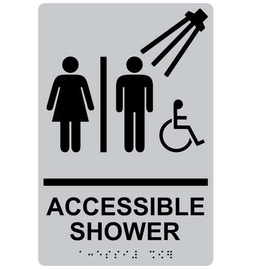 Silver ADA Braille ACCESSIBLE SHOWER Sign RRE-14802_Black_on_Silver