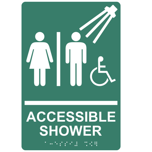 Pine Green ADA Braille ACCESSIBLE SHOWER Sign RRE-14802_White_on_PineGreen