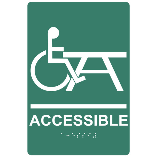 Pine Green ADA Braille ACCESSIBLE Sign with Table Symbol RRE-16803_White_on_PineGreen