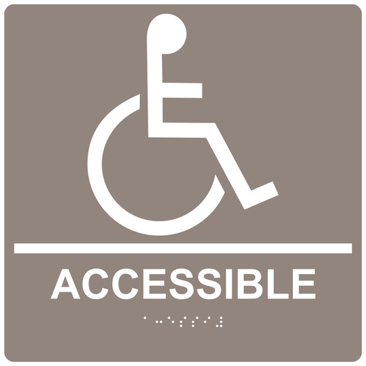 Square Taupe ADA Braille ACCESSIBLE Sign - RRE-190-99_White_on_Taupe