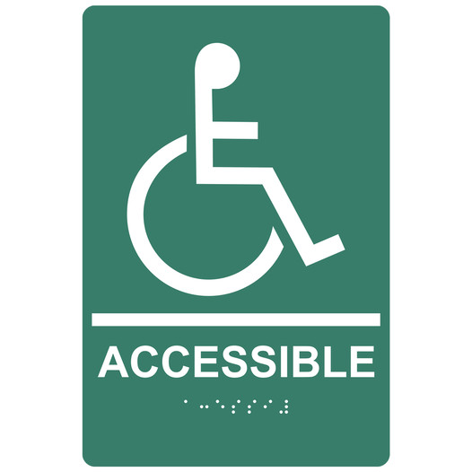 Pine Green ADA Braille ACCESSIBLE Sign with Symbol RRE-190_White_on_PineGreen