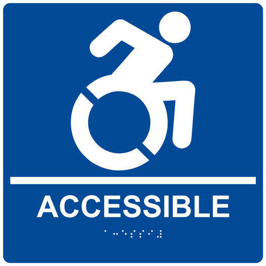 Square Blue Braille ACCESIBLE Sign with Dynamic Accessibility Symbol - RRE-190R-99_White_on_Blue