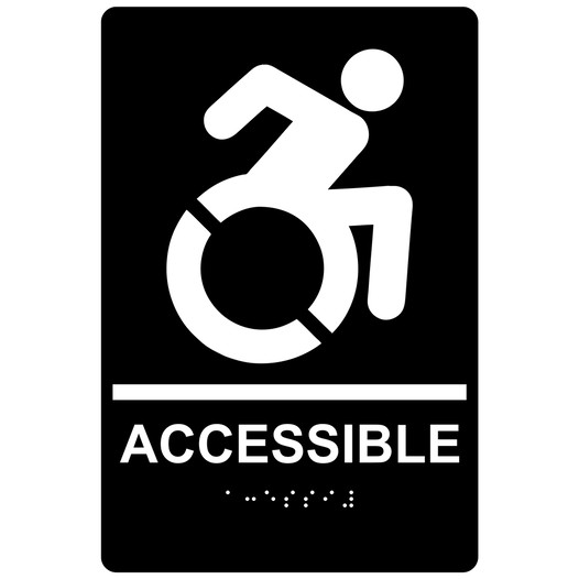 Black Braille ACCESSIBLE Sign with Dynamic Accessibility Symbol RRE-190R_White_on_Black