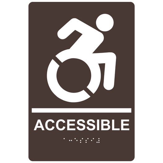 Dark Brown Braille ACCESSIBLE Sign with Dynamic Accessibility Symbol RRE-190R_White_on_DarkBrown